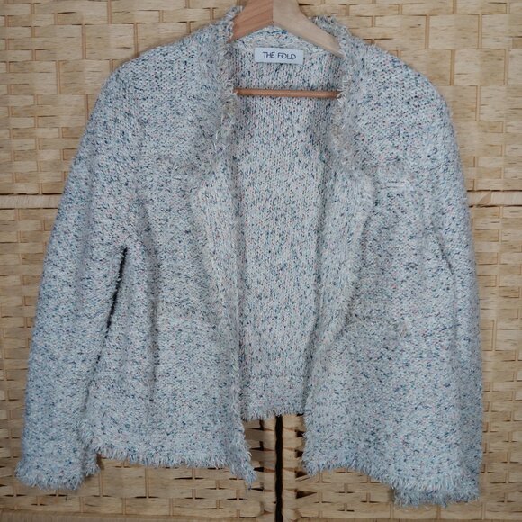 The Fold London Varena Tweed Knit Open Cardigan Cotton Viscose Metallic Speckled - Picture 9 of 15